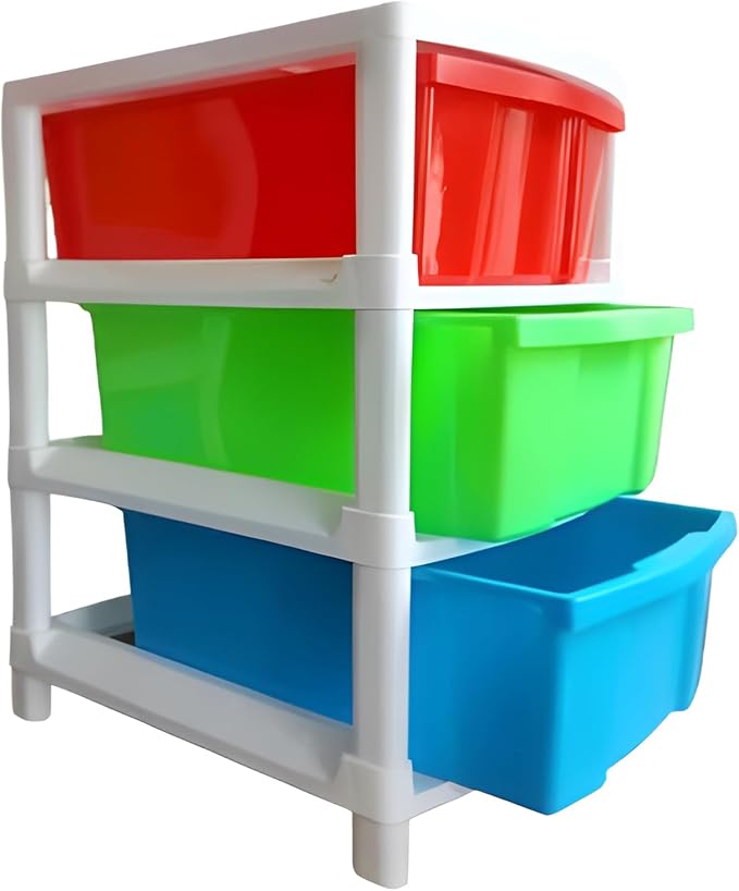 Sulfar 3XXL Plastic Modular Drawer System Multipurpose Storage Cabinet for Home, Office, Salon, School and Kids, Stackable Organiser with Large Drawers, 38 x 30 x 60 cm, Multicolour