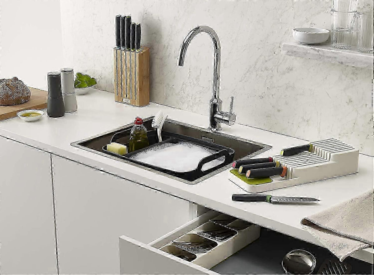 Knife Divider Organiser Cutlery Drawer Compartment Organiser , Kitchen Drawer Organiser Tray, Knife Holder, Grey