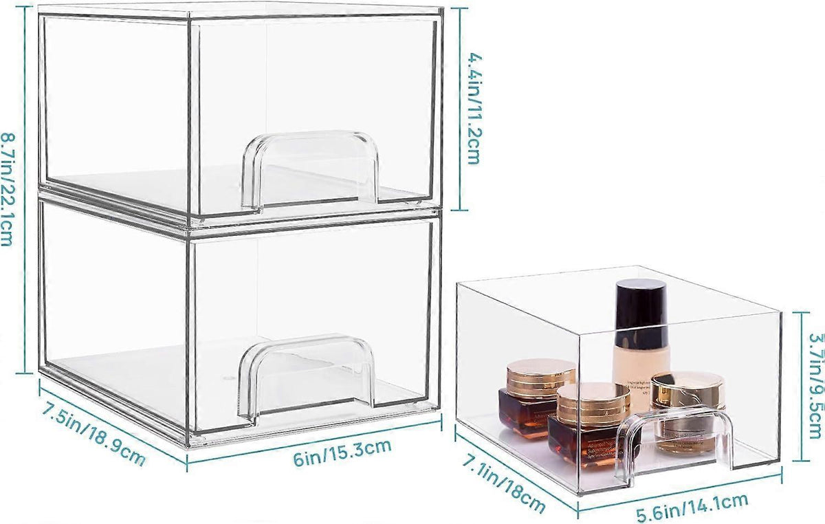 2|4 Pack Stackable Storage Drawers, Acrylic Organiser with 16 Non-slip Mat, Bathroom Organiser Storage for Dresser, Bathroom