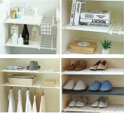 Expandable Shelves Wardrobe Organiser Closet Storage Cupboard Shelf For Kitchen, White Airing Cupboa