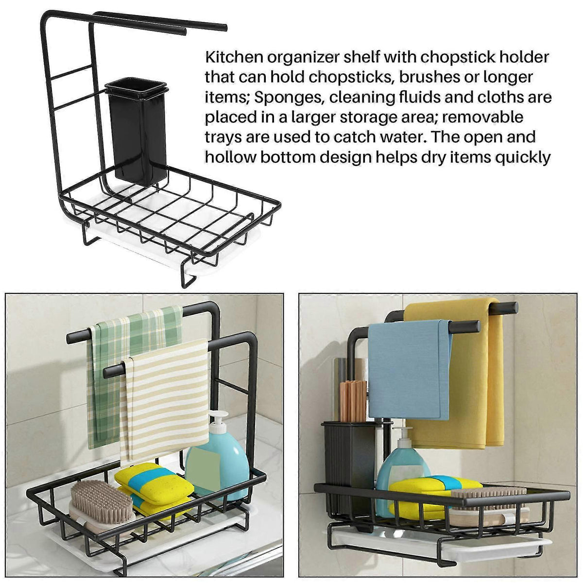 Sink Organiser Sink Kitchen Stainless Steel Storage & Organisation Sponge Holder With Tray, Kitchen