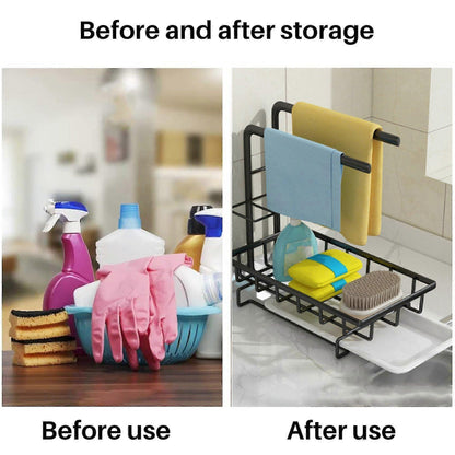Sink Organiser Sink Kitchen Stainless Steel Storage & Organisation Sponge Holder With Tray, Kitchen