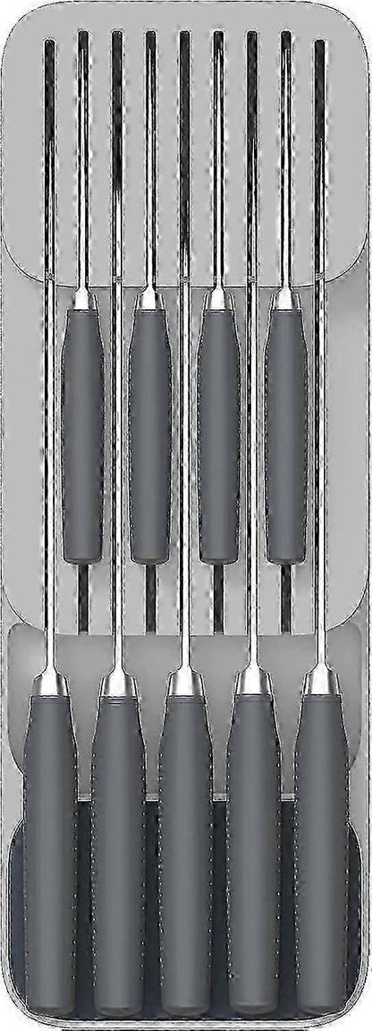 Knife Divider Organiser Cutlery Drawer Compartment Organiser , Kitchen Drawer Organiser Tray, Knife Holder, Grey